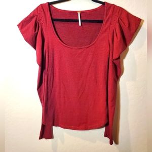 Free People Red Stripe Scoop Neck Leg of Mutton Sleeve Top Womens Small Petite